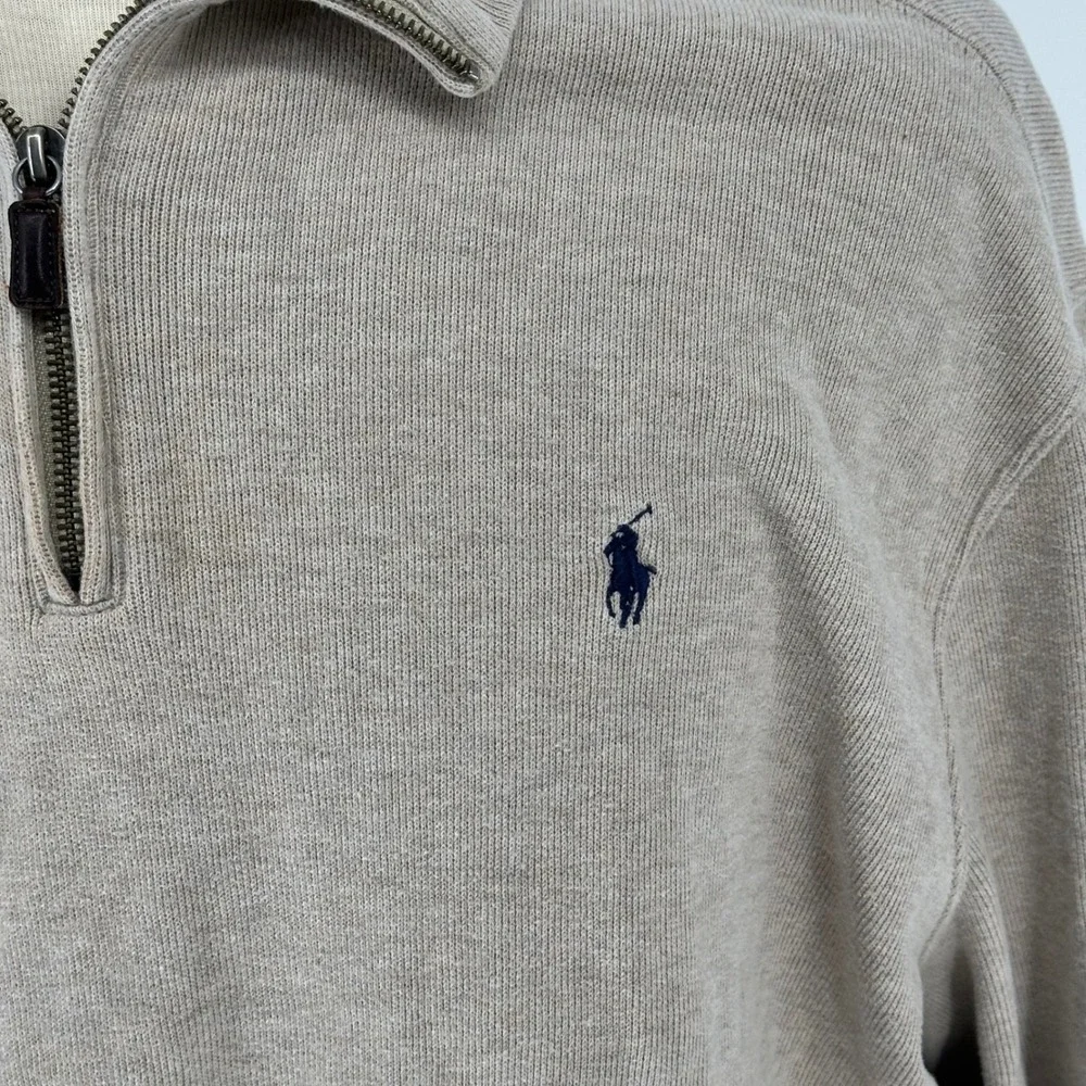 Vtg Polo Ralph Lauren XXL Beige Cotton Quarter Zip‎ Pullover Sweater Heritage